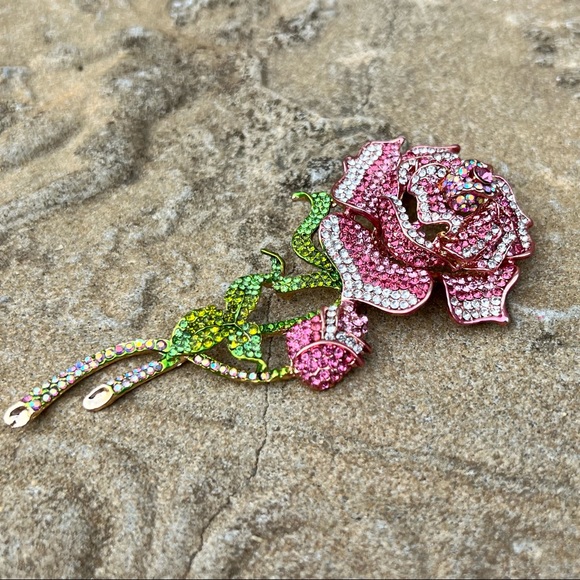 Luscious rose & rosebud in various shades of pink crystals galore New w/o tags - Picture 8 of 8